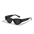 Glossy black square cat eye sunglasses with heart rivet details on side arms - Bright Black