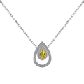 Collar de gota en plata S925 con gema amarilla y pavé de diamantes de lujo - Collar de Colgante de Gota de Agua / Estilo Amarillo Platino (DY190569-S-W-HB)