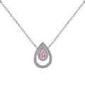 Elegante collar de plata S925 con gema rosa talla pera y circonitas blancas finas - Collar de Colgante de Gota de Agua / Estilo Rosa Platino (DY190569-S-W-BF)