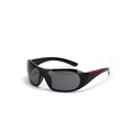 Y2K sporty wraparound sunglasses with glossy black frames and red stripe detail - Bright Black / Gray