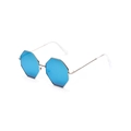 Square double bridge sunglasses with blue lenses and silver metal frames for men and women - Blue Mirrored