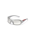 Futuristic Y2K cycling sunglasses in silver frame with sleek red stripe accents - Mercury Silver