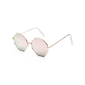 Octagonal double bridge sunglasses with rose gold mirrored lenses and gold metal temples - Rose Pink
