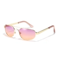 Gold aviator sunglasses with pink gradient lenses and double bridge metal frame - Gold Frame Purple Lens