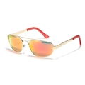 Gold metal square aviator sunglasses with orange gradient lenses and double bridge design - Red Mirrored