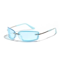 Y2K rectangular semi-rimless sunglasses with silver frame and light blue lenses - Aqua