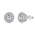 S925 sterling silver halo stud earrings with round brilliant stones and butterfly backs - Earrings (DY1D0286)