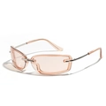 Y2K dopamine style square sunglasses with champagne pink lenses and silver metal temples - Tan