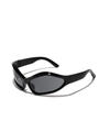 Y2K sporty black sunglasses with wavy frames and dark grey lenses for a modern look - Glossy Black/Grey Lens