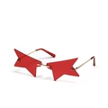 Red star-shaped rimless party sunglasses with gold metal temples on white background - Red