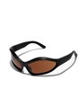 Y2K wraparound sports sunglasses with matte black frames and amber tinted lenses - Matte Black Tea Lens