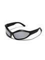 Y2K wraparound sports sunglasses with shiny black frame and silver mirrored lenses - Matte Black Frame / Silver Mirror Lens