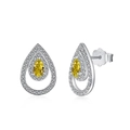 Pendientes de plata S925 con piedras amarillas talla pera y halo de circonitas brillantes - Pendientes de Gota de Agua / Estilo Amarillo Platino (DY1D0277-S-W-HB)