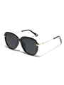 Gafas de sol negras de gran tamaño con patillas de metal dorado y detalle circular hueco - Negro Brillante