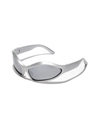 Y2K cyber silver metal frame sports sunglasses with semi-transparent grey lenses - Silver Frame Silver Mirror Lens