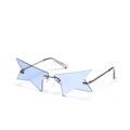 Blue star-shaped rimless sunglasses with slim silver metal temples for party wear - Blue