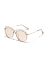 Gafas modernas rosa de gran tamaño con lentes marrón claro y varillas finas de metal dorado - Té Claro