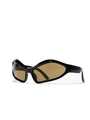 Y2K wrap around sunglasses featuring a black frame and tinted brown lenses - Glossy Black Greenish Brown Lenses
