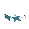 Star-shaped rimless party sunglasses with teal blue lenses and gold metal frames - Dark Green