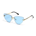 Lunettes de soleil cœur sans monture avec verres bleu clair et branches en métal doré - Bleu