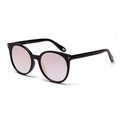 Retro-Rundsonnenbrille mit schwarzem Glanzrahmen und lila Verlaufsgläsern - Rosenrosa
