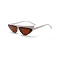 Chic narrow white frame sunglasses with amber lenses and irregular cat-eye design - Beige