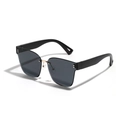 Frameless square oversized sunglasses with dark gray lenses and gold metallic bridge - Black Frame Grey Lens