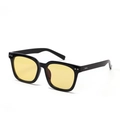 Gafas de sol cuadradas negras retro con lentes amarillas y remaches de plata - Montura Negra Lentes Amarillas