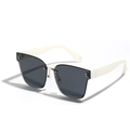 Rimless square sunglasses with dark gray lenses and wide white temples for fashion - Beige Grey
