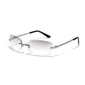 Y2K rimless oval sunglasses featuring silver metal temples and grey gradient lenses - Transparent Mercury