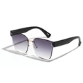 Modern rimless square sunglasses with purple gradient lenses and black wide temples - Double Grey Lenses