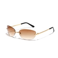 Y2K rimless sunglasses with brown gradient lenses and golden metal temples - Brown