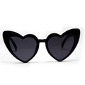 Classic large heart-shaped sunglasses with shiny black frames and dark grey lenses - Bright Black