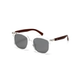 Retro square transparent sunglasses with dark grey lenses and brown wood grain temples - Transparent Gray