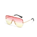 Frameless oversized shield sunglasses with pink gradient lenses and gold rivet studs - Pink Yellow Gradient