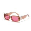 Vintage square sunglasses with transparent brown frame and pink lenses shown on white background - Tea Frame Purple Red