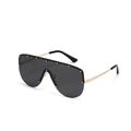Deep grey oversized rimless punk sunglasses with gold metal rivets and slim temples - All Grey