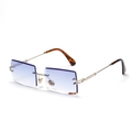 Frameless rectangular sunglasses with light blue gradient lenses and gold temples - Sky Blue