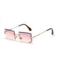 Rimless square sunglasses with pink to orange gradient lenses and gold temples - Purple Pink