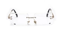 Frameless rectangular glasses with gold metal C-shape hinges and clear lenses - Clear