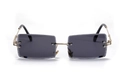 Frameless rectangular sunglasses with dark grey lenses and gold metal temples - All Grey