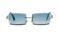 Fashion rimless square sunglasses with light blue gradient lenses and gold metal trim - Dull Cyan