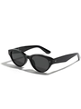 Retro black cat-eye sunglasses with thick acetate frame and silver rivet details - Bright Black / Gray