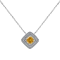 S925 silver necklace with square yellow zircon pendant and double halo of white stones - Necklace / Yellow
