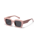 Retro rectangle sunglasses with thick pink frame and dark lenses shown in 45-degree angle - Purple Pink