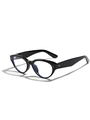 Vintage black cat-eye sunglasses with silver rivets and light blue anti-blue light lenses - Glossy Black Clear Lens