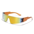 Y2K futuristic oversized visor sunglasses with orange frame and golden mirrored lens - Red Mirrored