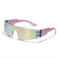 Y2K futuristic wraparound sunglasses with iridescent rainbow lens and purple frames - Purple Silver