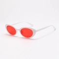 Retro oval sunglasses with thick white frames and vibrant red lenses for street fashion - White Frame Red Lens (Red)
