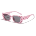 Pink Y2K rectangular sunglasses with red butterfly patterns and dark grey lenses - Pink Butterfly